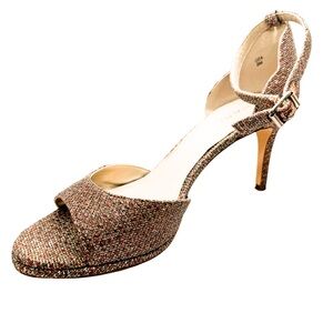 Tahari Glitter Peep Toe Pumps Size 8M Slingback Ankle Strap Heels Party Wedding